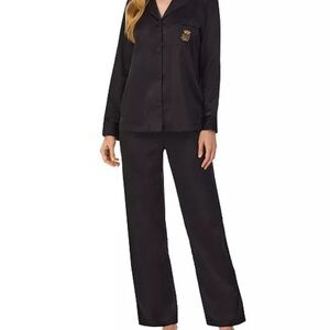 Ralph Lauren Black Satin Notched-Collar Pajamas Set